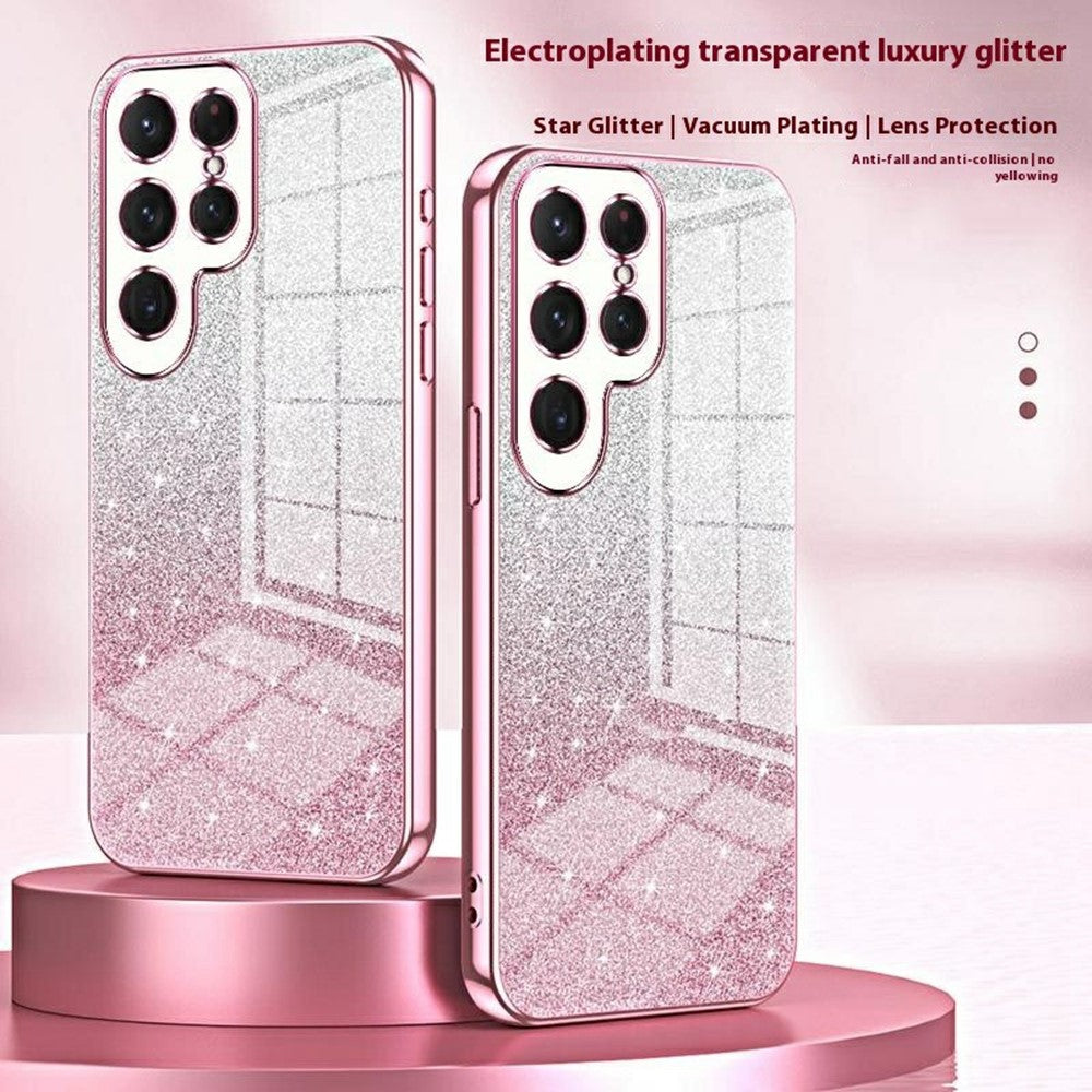 Samsung Galaxy S26 Ultra-skal med galvaniserat glitter och gradientmönster i TPU
