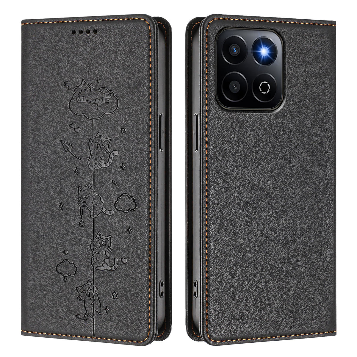 Honor X7d 5G / Honor 400 Smart 5G Cover RFID Blokerende Pung Stand Præget Katmønster Læder Telefoncover