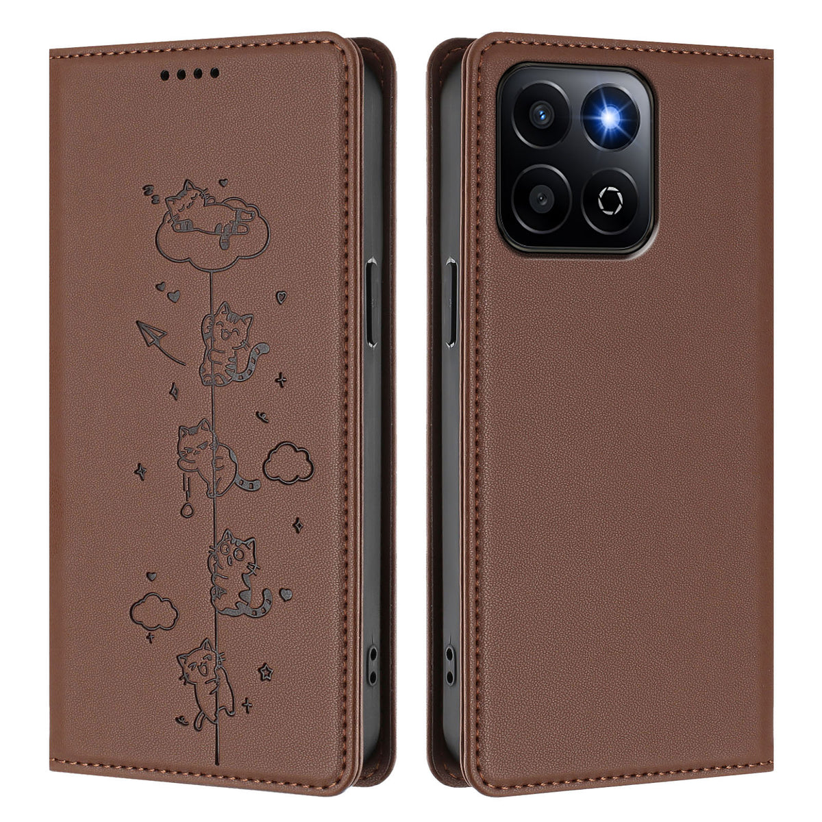 Honor X7d 5G / Honor 400 Smart 5G Cover RFID Blokerende Pung Stand Præget Katmønster Læder Telefoncover
