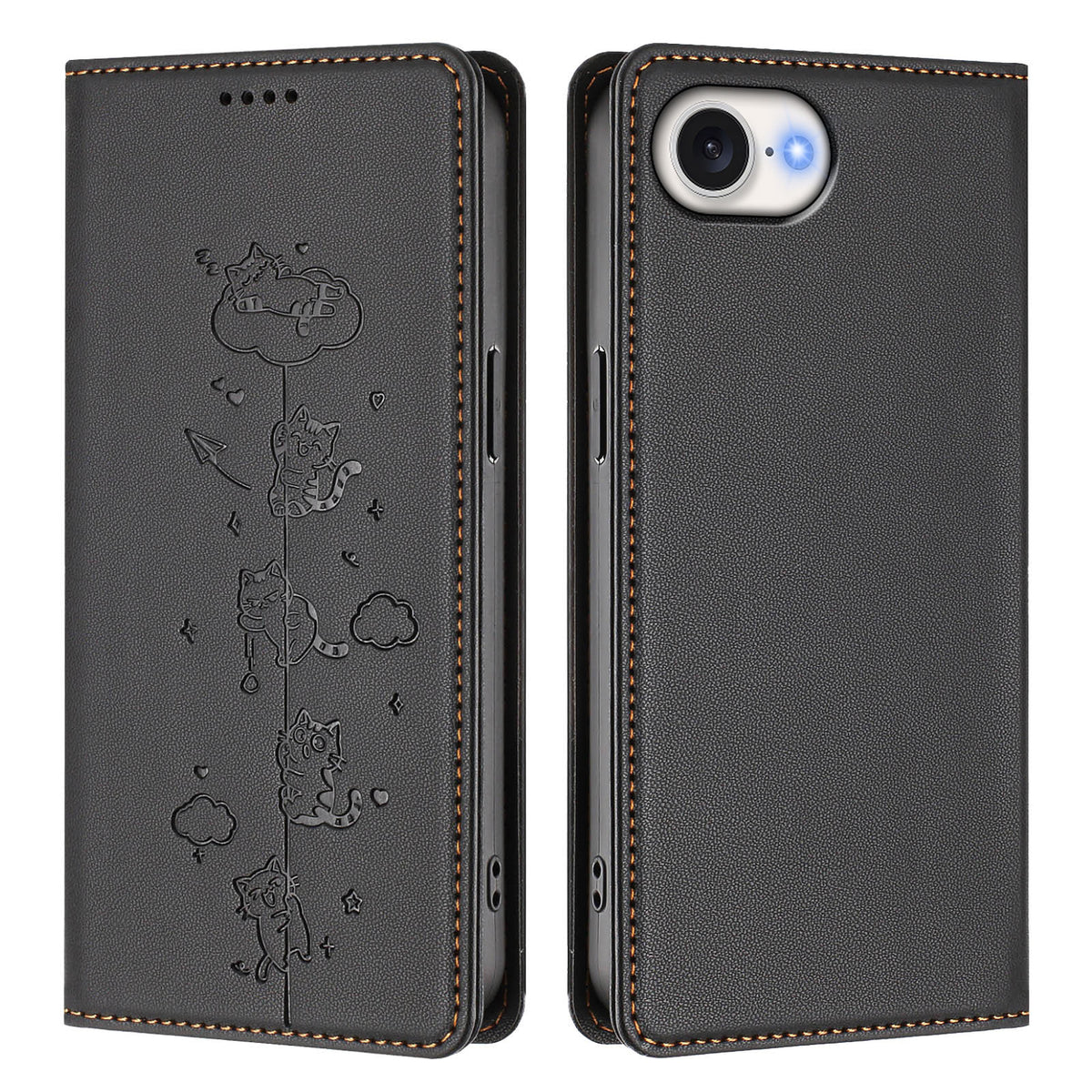 For iPhone 17th / 16th Case RFID Blocking Wallet Stand Imprinted Cat Pattern Leather Phone Cover