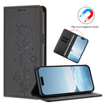 For iPhone 17th / 16th Case RFID Blocking Wallet Stand Imprinted Cat Pattern Leather Phone Cover