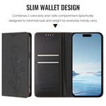 For iPhone 17th / 16th Case RFID Blocking Wallet Stand Imprinted Cat Pattern Leather Phone Cover