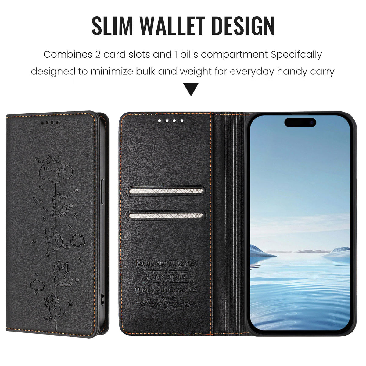 For iPhone 17th / 16th Case RFID Blocking Wallet Stand Imprinted Cat Pattern Leather Phone Cover