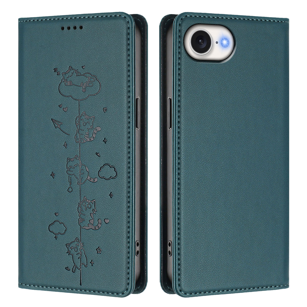 For iPhone 17th / 16th Case RFID Blocking Wallet Stand Imprinted Cat Pattern Leather Phone Cover