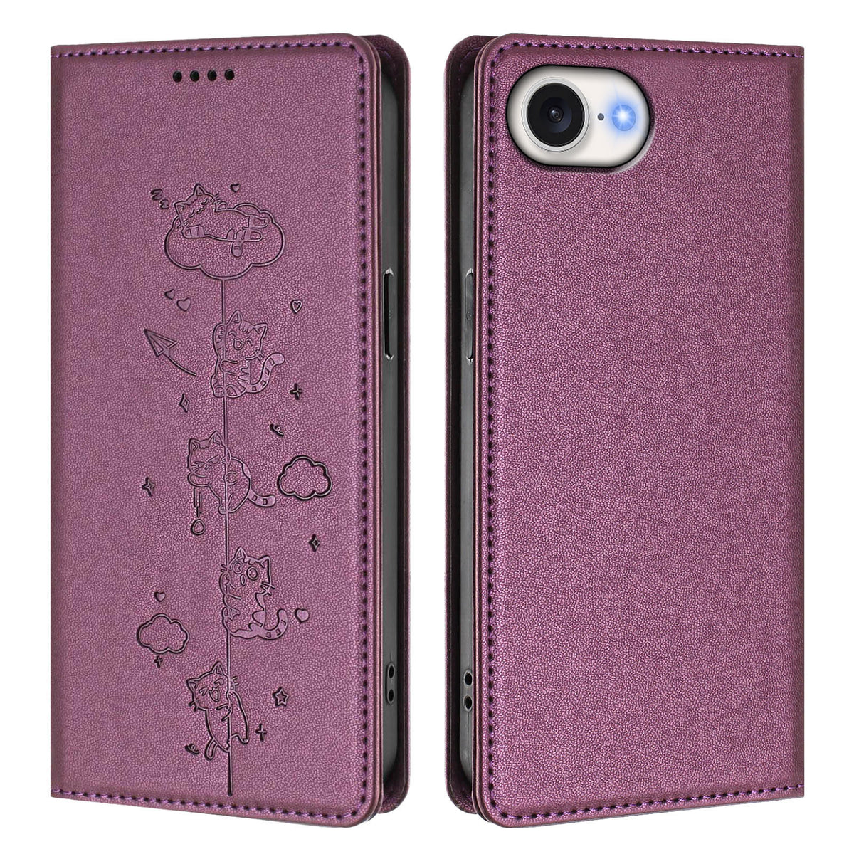 For iPhone 17th / 16th Case RFID Blocking Wallet Stand Imprinted Cat Pattern Leather Phone Cover