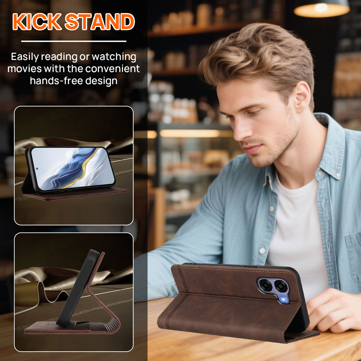 For Oppo A6x 4G Case RINACASIS RC23 RFID Blocking Wallet Stand PU Leather Phone Cover