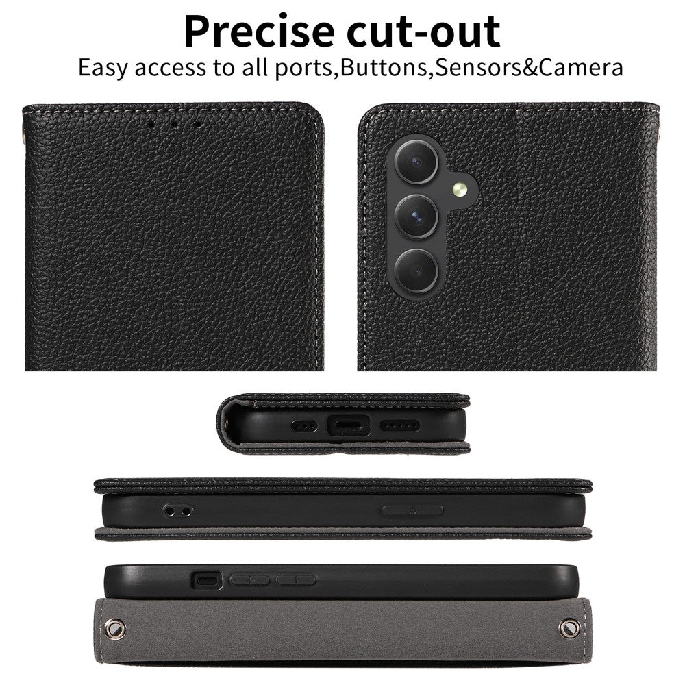 Til Samsung Galaxy A37 5G Etui Magnetisk Litchi Tekstur Pung Læder Telefoncover med Håndrem