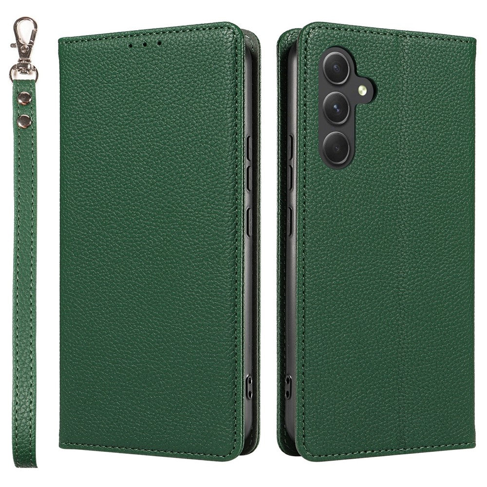 Til Samsung Galaxy A37 5G Etui Magnetisk Litchi Tekstur Pung Læder Telefoncover med Håndrem