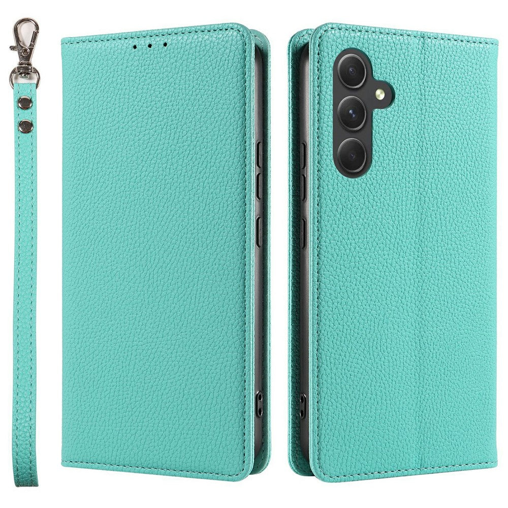 Til Samsung Galaxy A37 5G Etui Magnetisk Litchi Tekstur Pung Læder Telefoncover med Håndrem