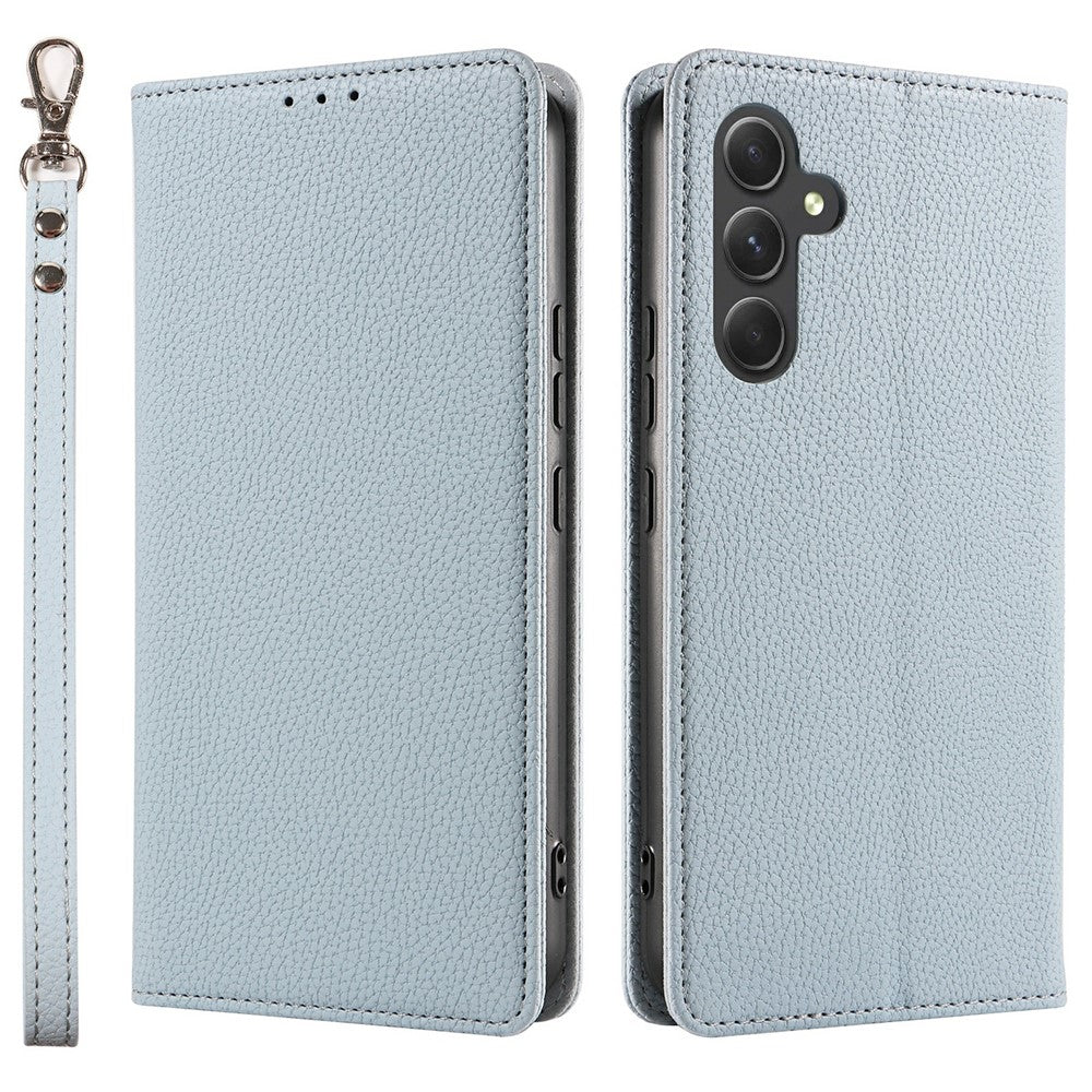 Til Samsung Galaxy A37 5G Etui Magnetisk Litchi Tekstur Pung Læder Telefoncover med Håndrem