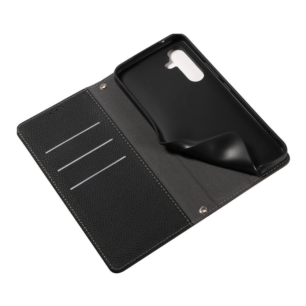 For Samsung Galaxy A57 5G Case Magnetic Litchi Texture Wallet Leather Phone Cover with Wrist Strap