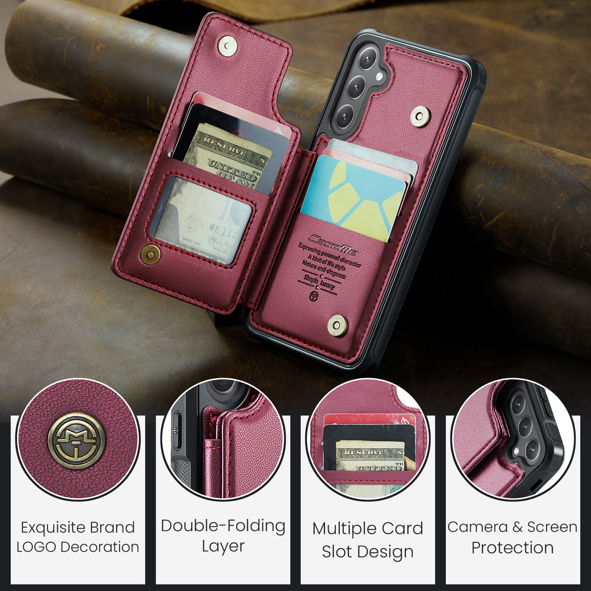 CASEME For Samsung Galaxy S26+ Case with RFID Blocking 5 Card Slots C22 Leather Back Cover