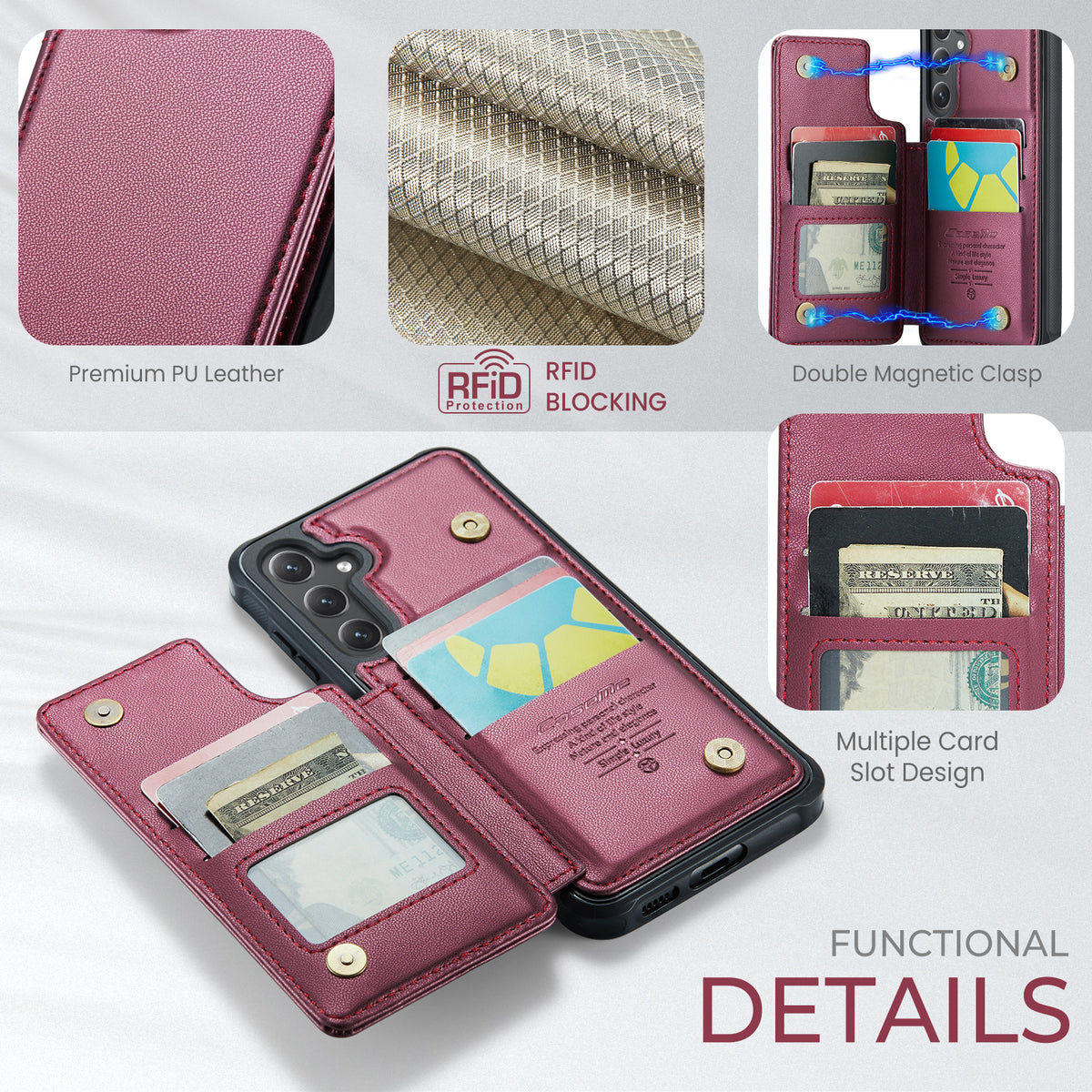 CASEME For Samsung Galaxy S26+ Case with RFID Blocking 5 Card Slots C22 Leather Back Cover