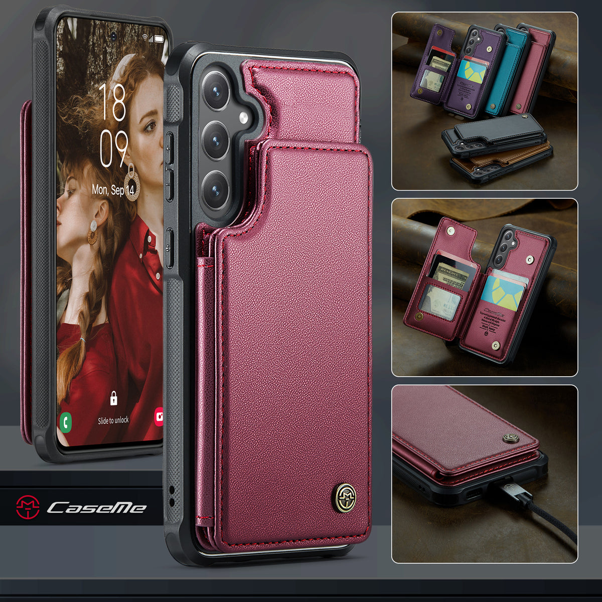 CASEME For Samsung Galaxy S26+ Case with RFID Blocking 5 Card Slots C22 Leather Back Cover