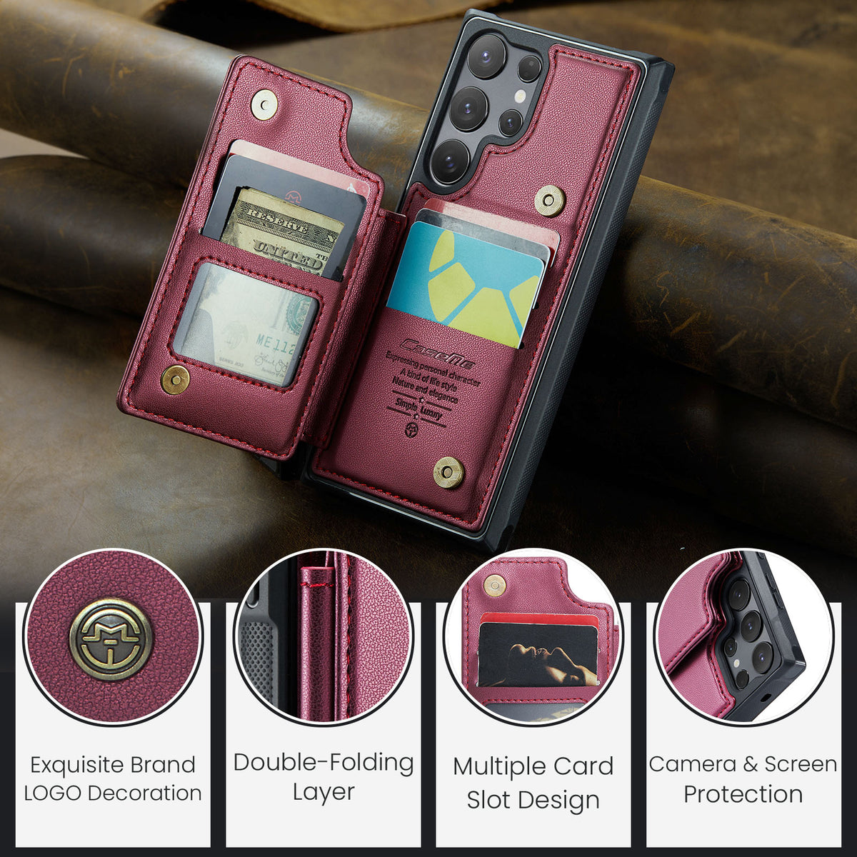 CASEME For Samsung Galaxy S26 Ultra Case with RFID Blocking 5 Card Slots C22 Leather Back Cover