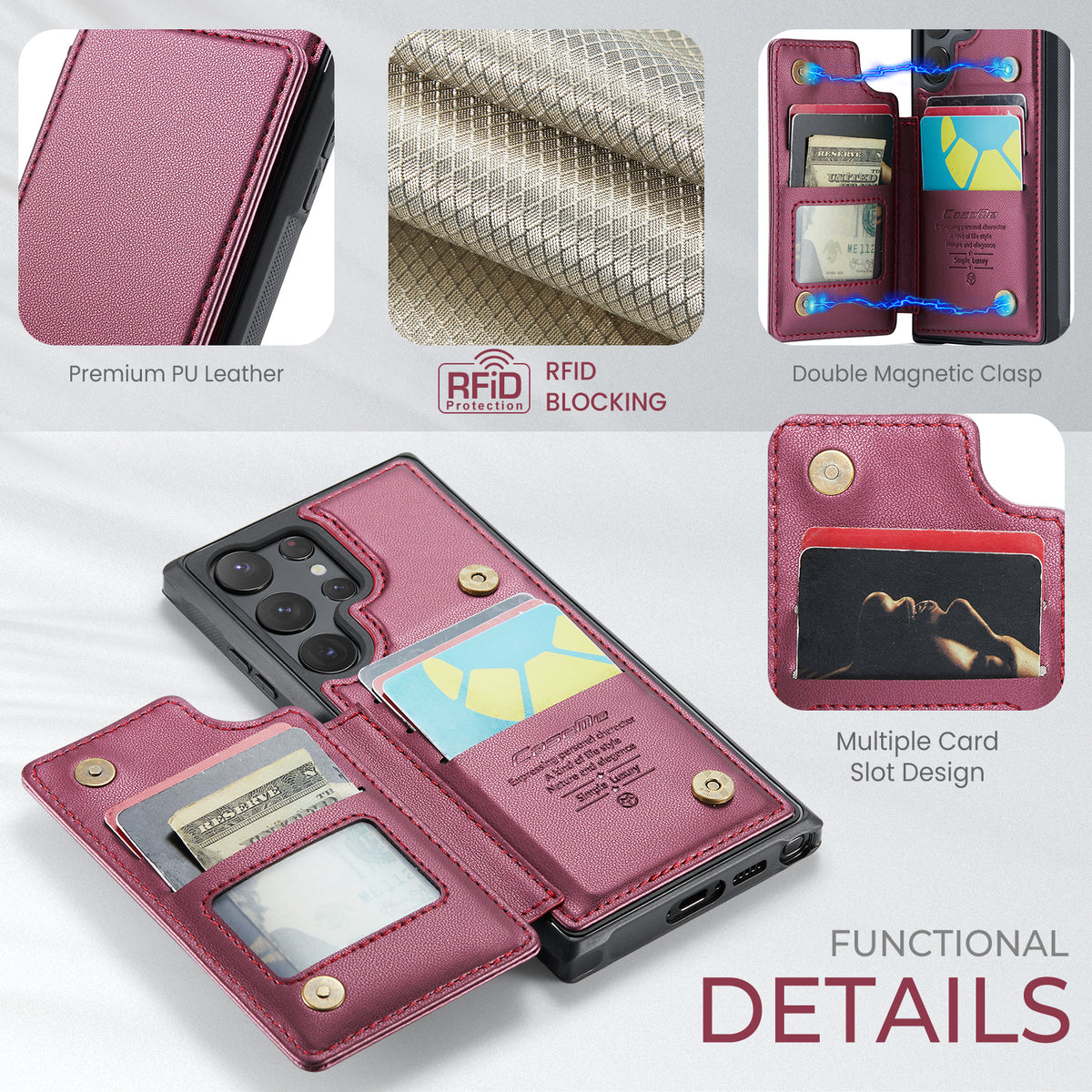 CASEME For Samsung Galaxy S26 Ultra Case with RFID Blocking 5 Card Slots C22 Leather Back Cover