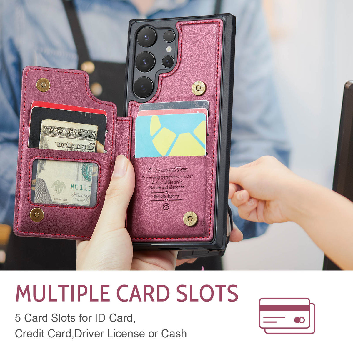 CASEME For Samsung Galaxy S26 Ultra Case with RFID Blocking 5 Card Slots C22 Leather Back Cover