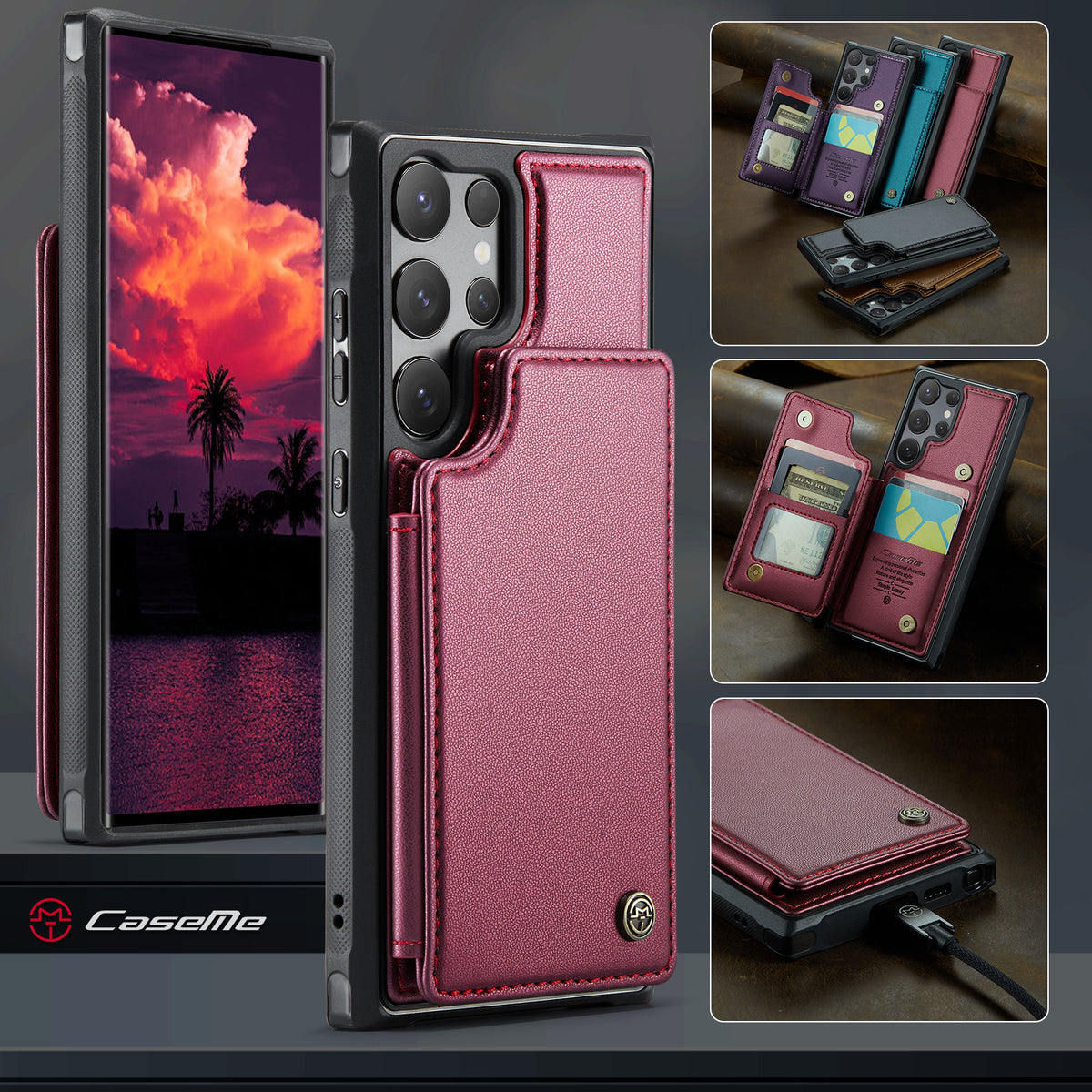 CASEME For Samsung Galaxy S26 Ultra Case with RFID Blocking 5 Card Slots C22 Leather Back Cover