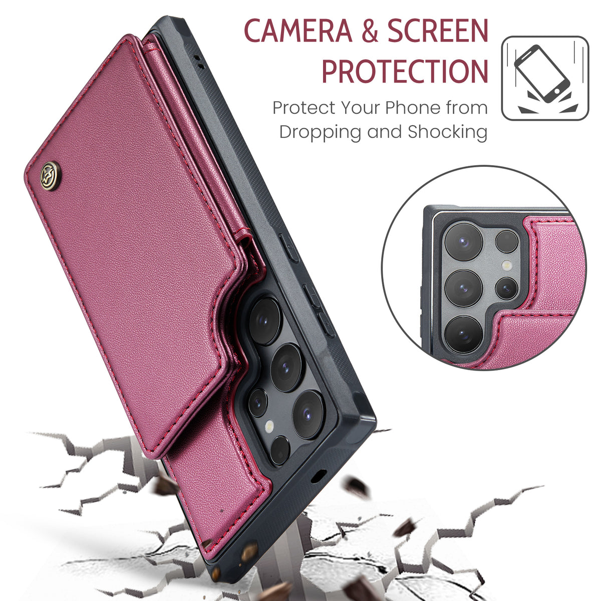 CASEME For Samsung Galaxy S26 Ultra Case with RFID Blocking 5 Card Slots C22 Leather Back Cover