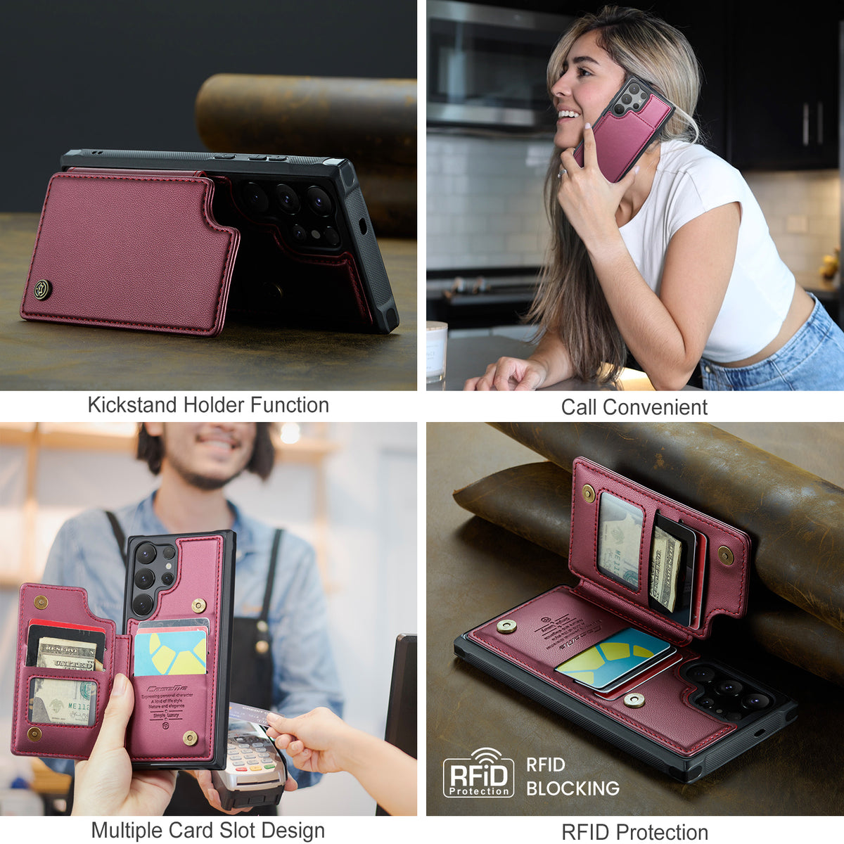 CASEME For Samsung Galaxy S26 Ultra Case with RFID Blocking 5 Card Slots C22 Leather Back Cover