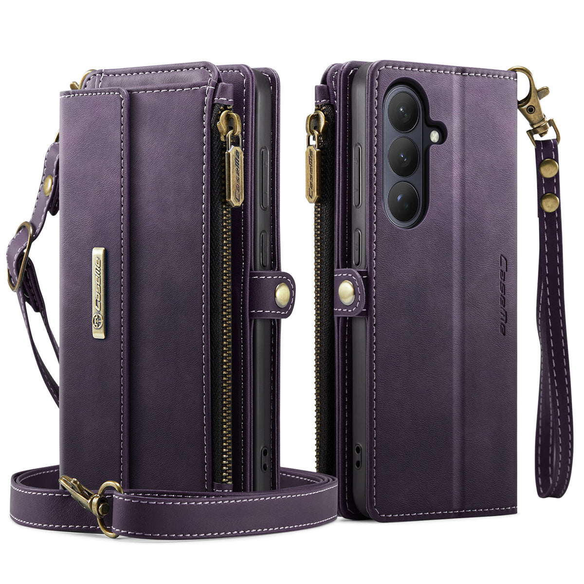 CASEME For Samsung Galaxy S26 Case C39 RFID Blocking Zipper Wallet Stand Leather Cover with Strap