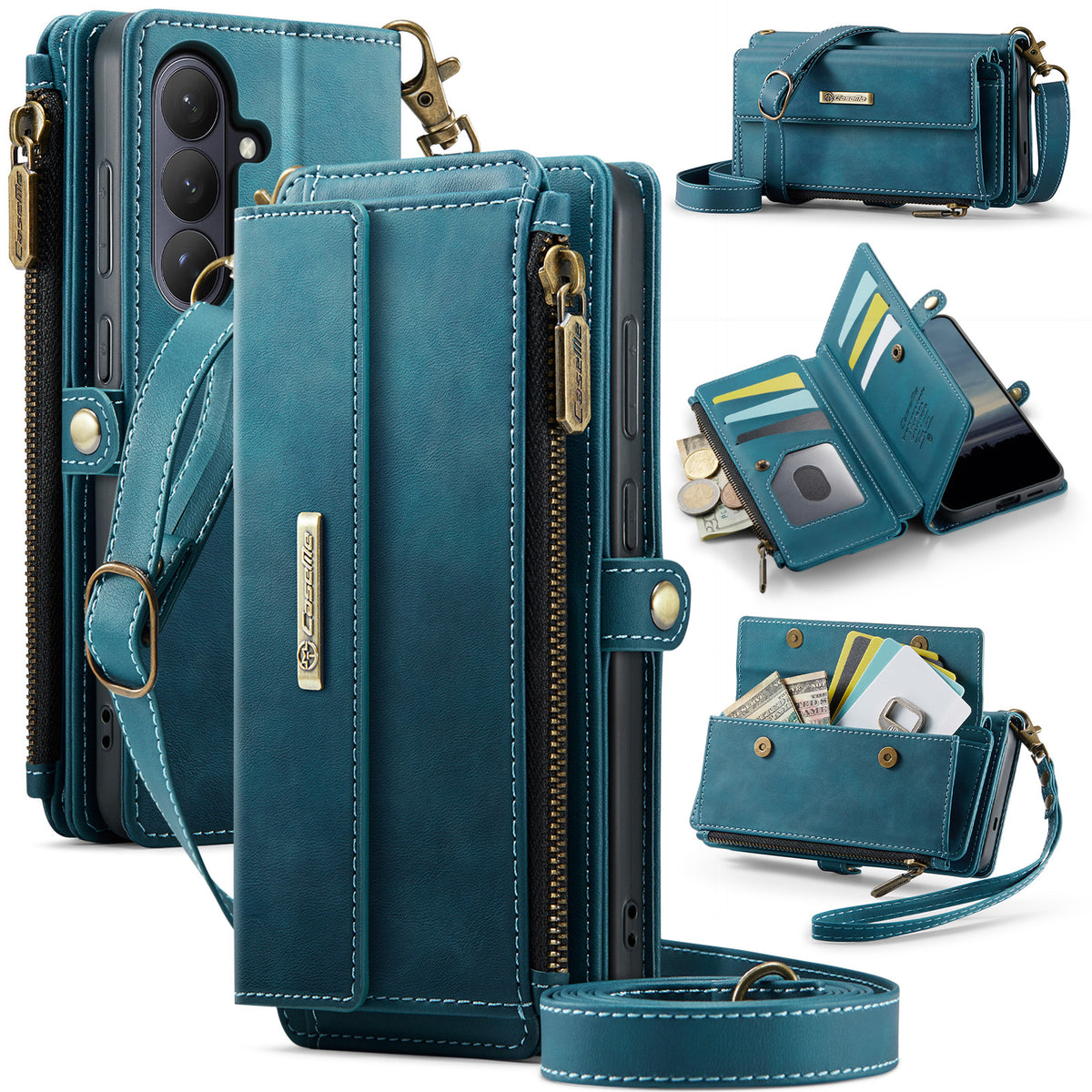 CASEME For Samsung Galaxy S26 Case C39 RFID Blocking Zipper Wallet Stand Leather Cover with Strap