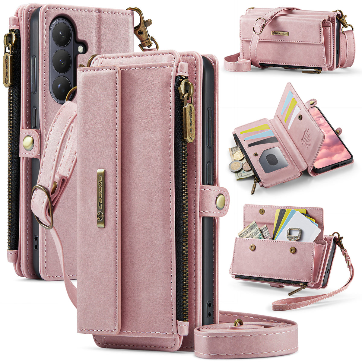 CASEME For Samsung Galaxy S26 Case C39 RFID Blocking Zipper Wallet Stand Leather Cover with Strap