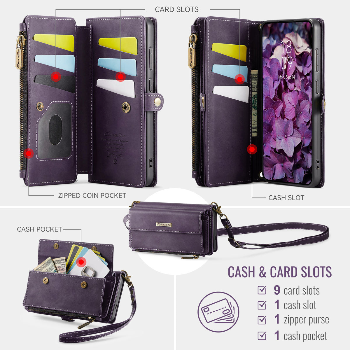 CASEME For Samsung Galaxy S26 Ultra Case  C39 RFID Blocking Zipper Wallet Stand Leather Cover with Strap