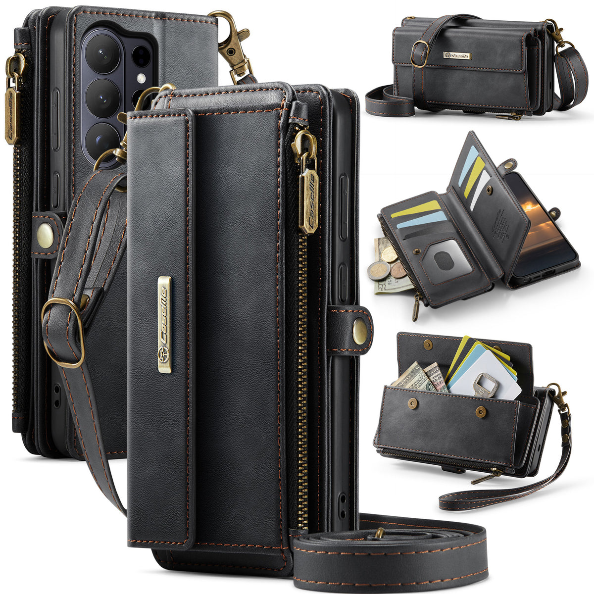 CASEME For Samsung Galaxy S26 Ultra Case  C39 RFID Blocking Zipper Wallet Stand Leather Cover with Strap