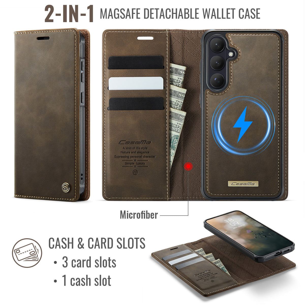 CASEME For Samsung Galaxy S26 Magnetic Case  C49 RFID Blocking Detachable Wallet Leather Phone Cover