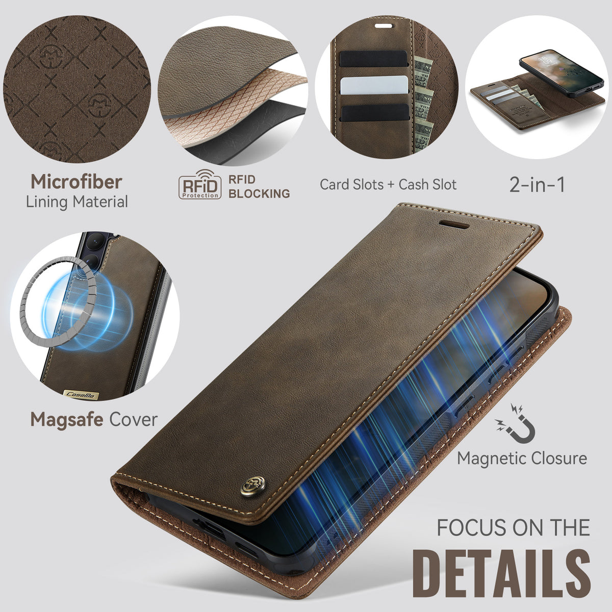 CASEME til Samsung Galaxy S26+ magnetisk cover C49 med RFID-blokering og aftageligt læderpung-etui