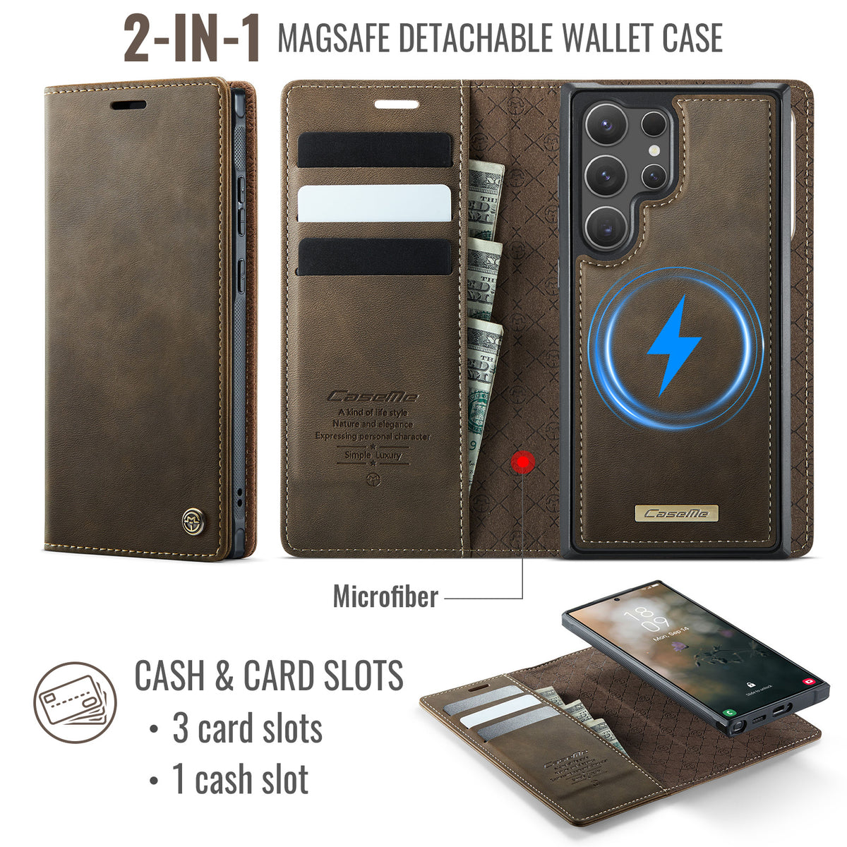 CASEME For Samsung Galaxy S26 Ultra Magnetic Case C49 RFID Blocking Detachable Wallet Leather Phone Cover