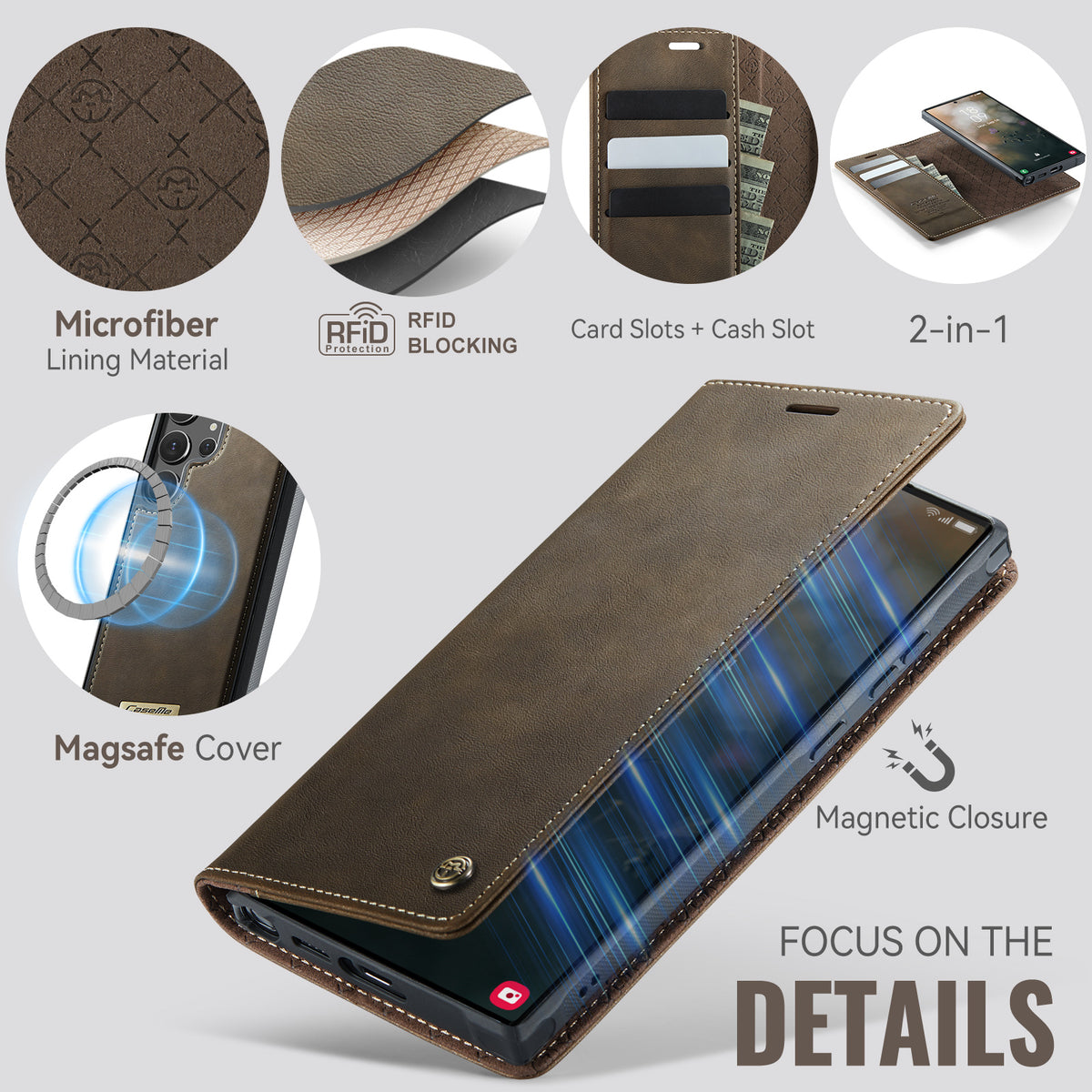 CASEME For Samsung Galaxy S26 Ultra Magnetic Case C49 RFID Blocking Detachable Wallet Leather Phone Cover