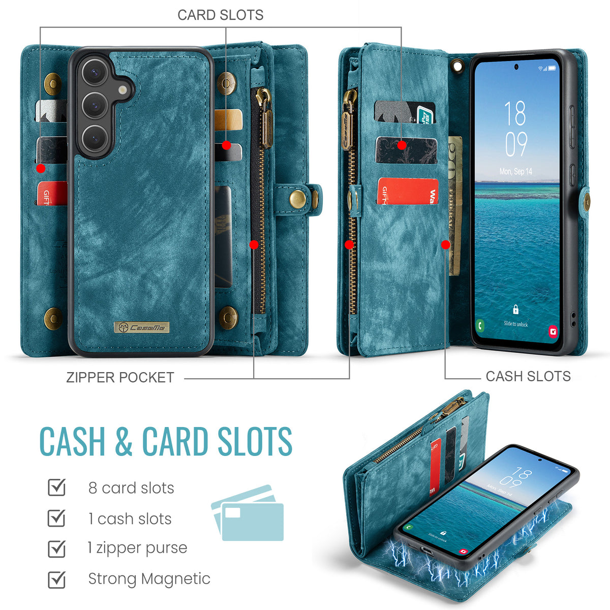 CASEME For Samsung Galaxy S26 Phone Cases  008 Leather Cover with Detachable Wallet and Strap