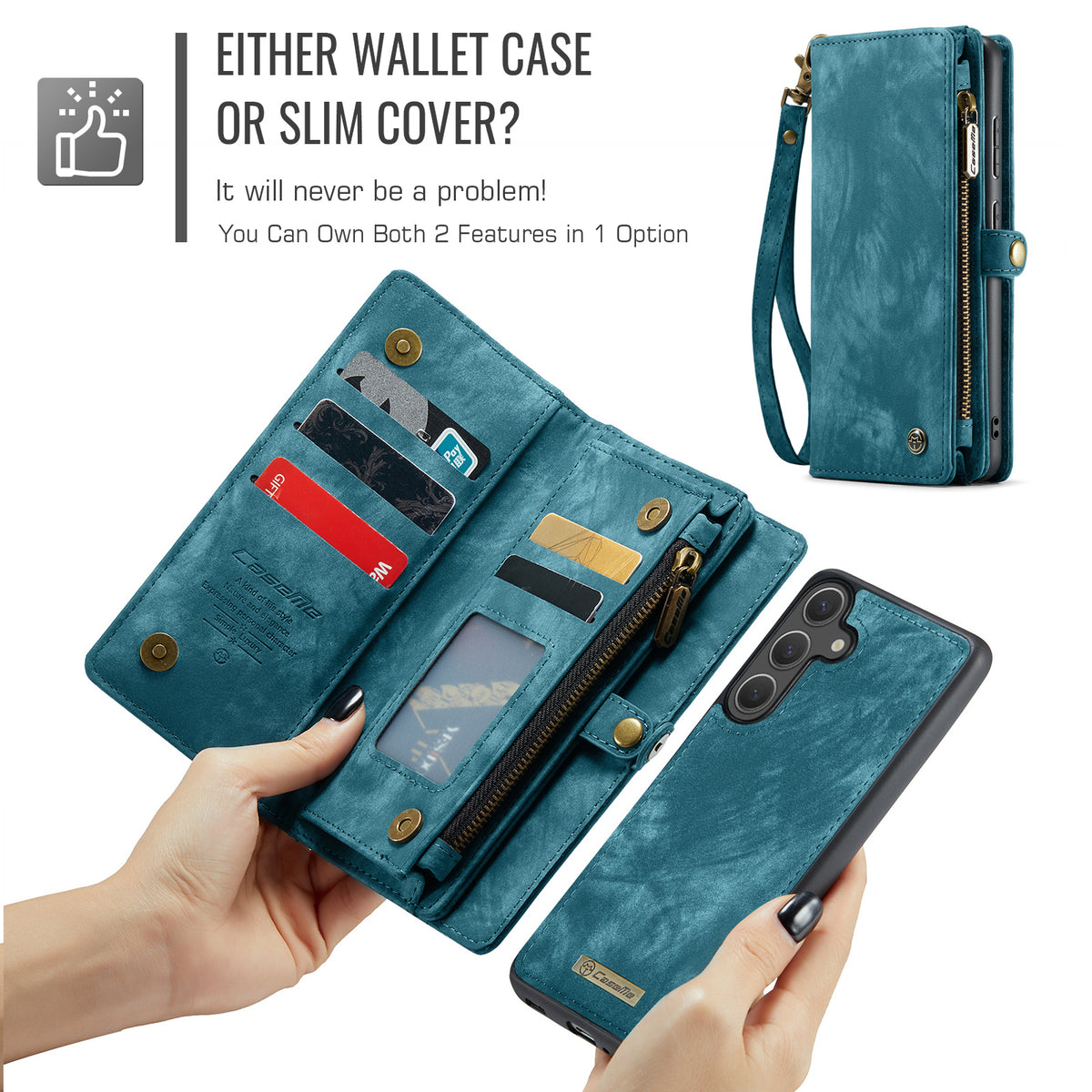 CASEME For Samsung Galaxy S26 Phone Cases  008 Leather Cover with Detachable Wallet and Strap
