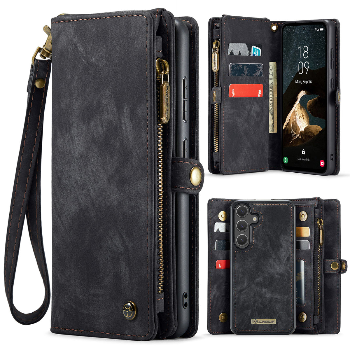 CASEME For Samsung Galaxy S26 Phone Cases  008 Leather Cover with Detachable Wallet and Strap