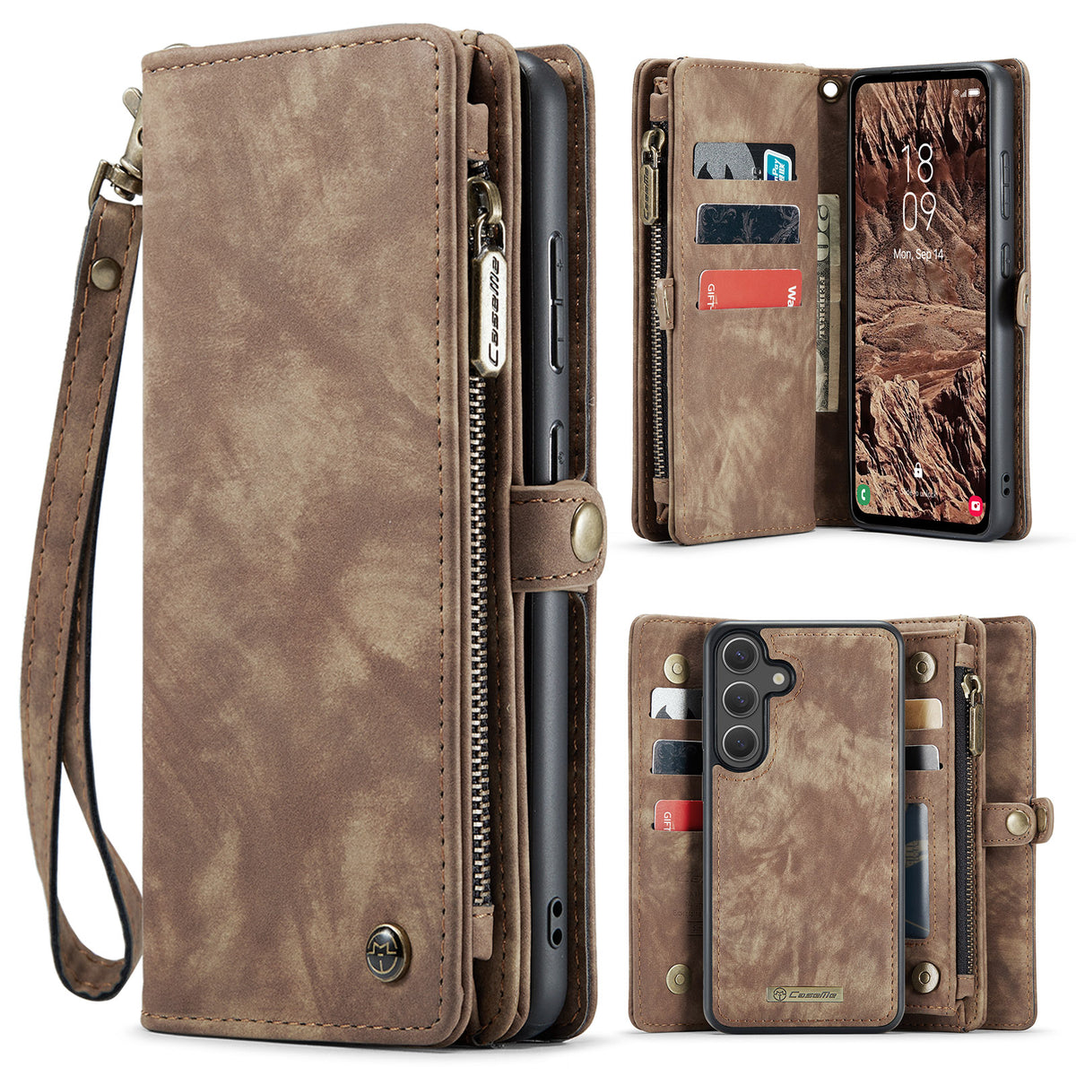 CASEME For Samsung Galaxy S26 Phone Cases  008 Leather Cover with Detachable Wallet and Strap