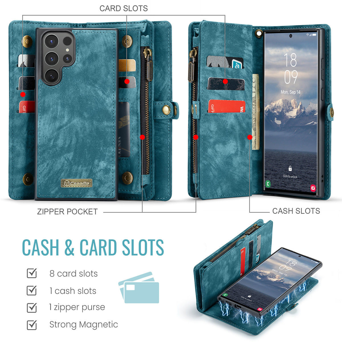 CASEME For Samsung Galaxy S26 Ultra Phone Cases  008 Leather Cover with Detachable Wallet and Strap