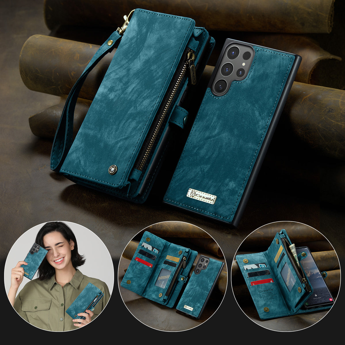CASEME For Samsung Galaxy S26 Ultra Phone Cases  008 Leather Cover with Detachable Wallet and Strap