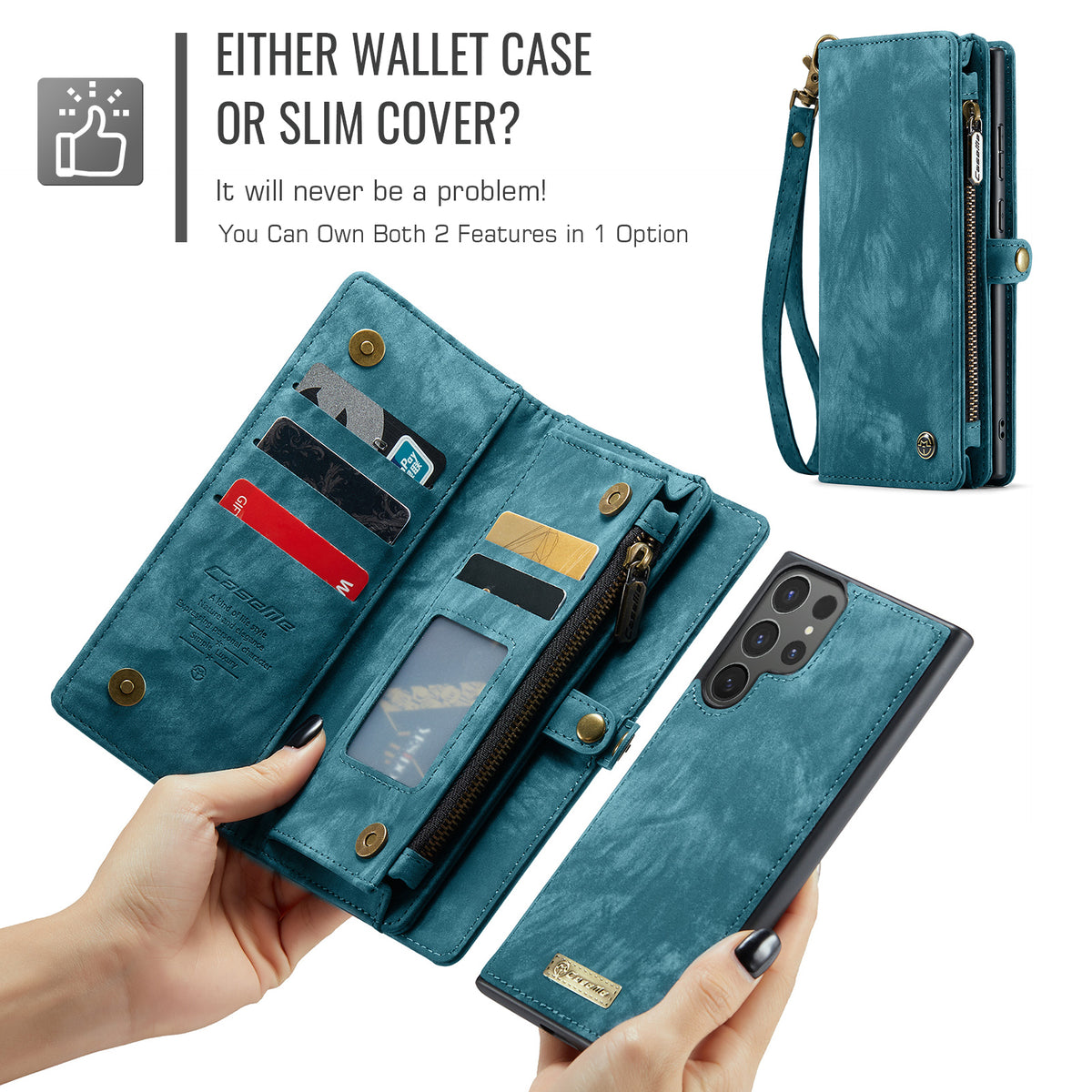 CASEME For Samsung Galaxy S26 Ultra Phone Cases  008 Leather Cover with Detachable Wallet and Strap