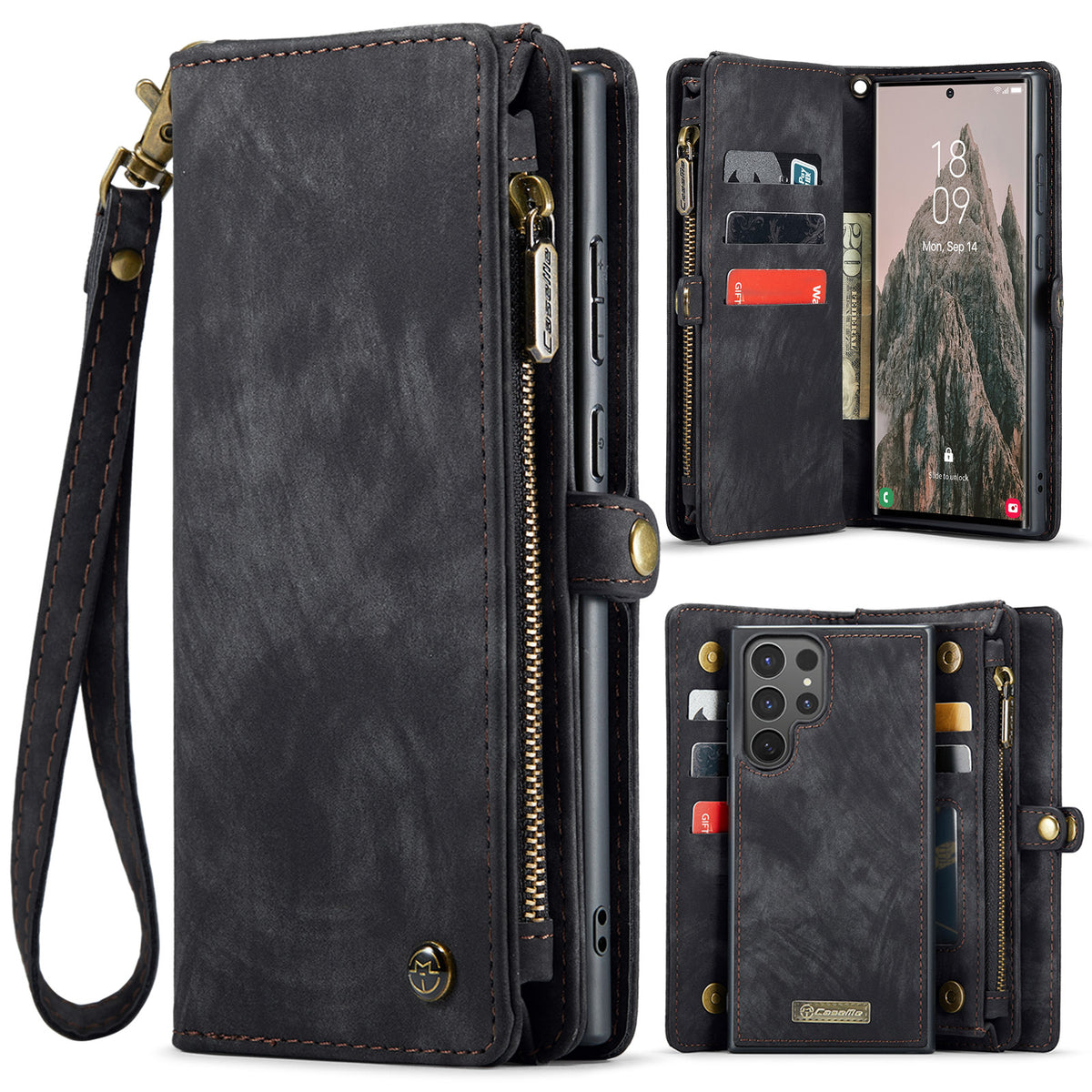 CASEME For Samsung Galaxy S26 Ultra Phone Cases  008 Leather Cover with Detachable Wallet and Strap
