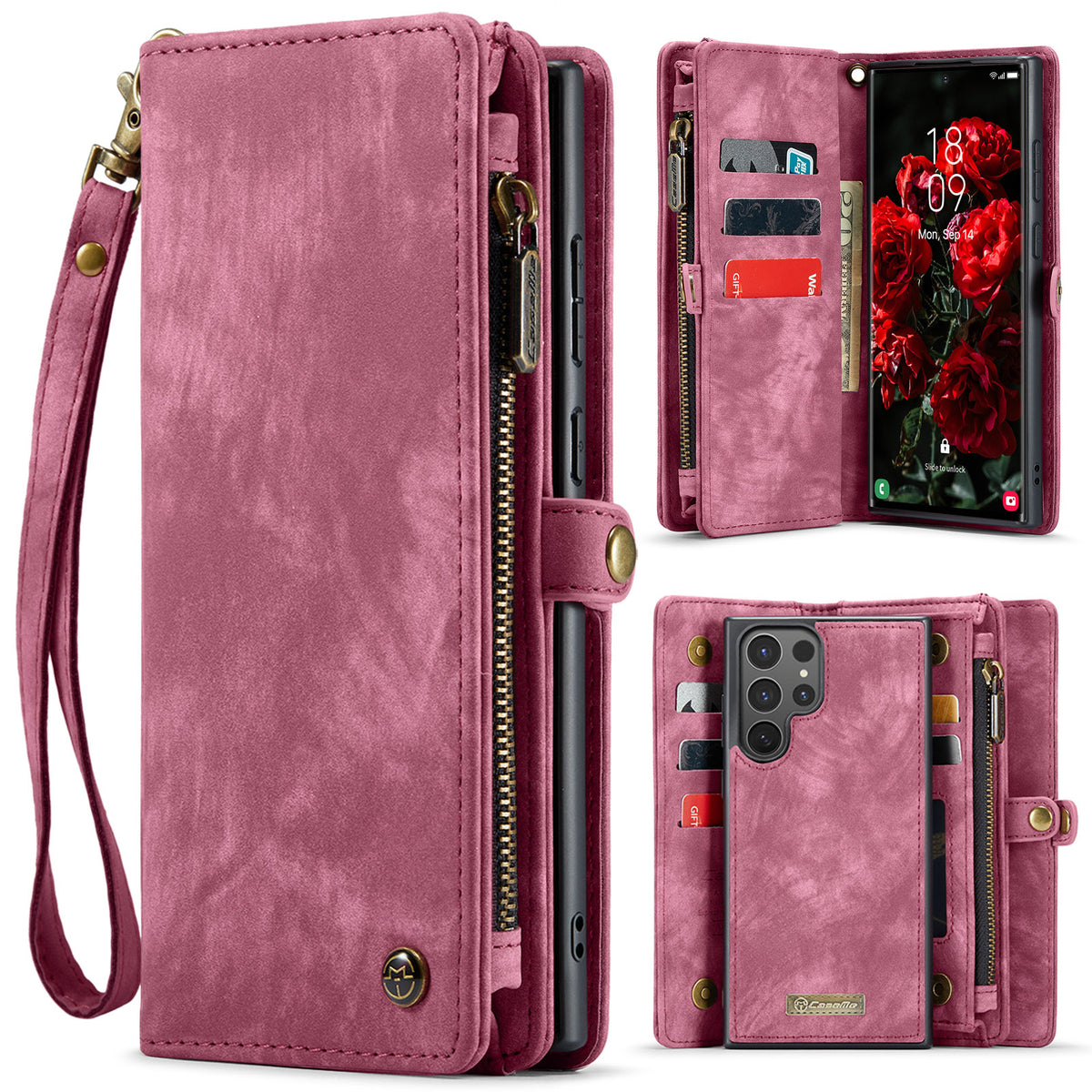 CASEME For Samsung Galaxy S26 Ultra Phone Cases  008 Leather Cover with Detachable Wallet and Strap