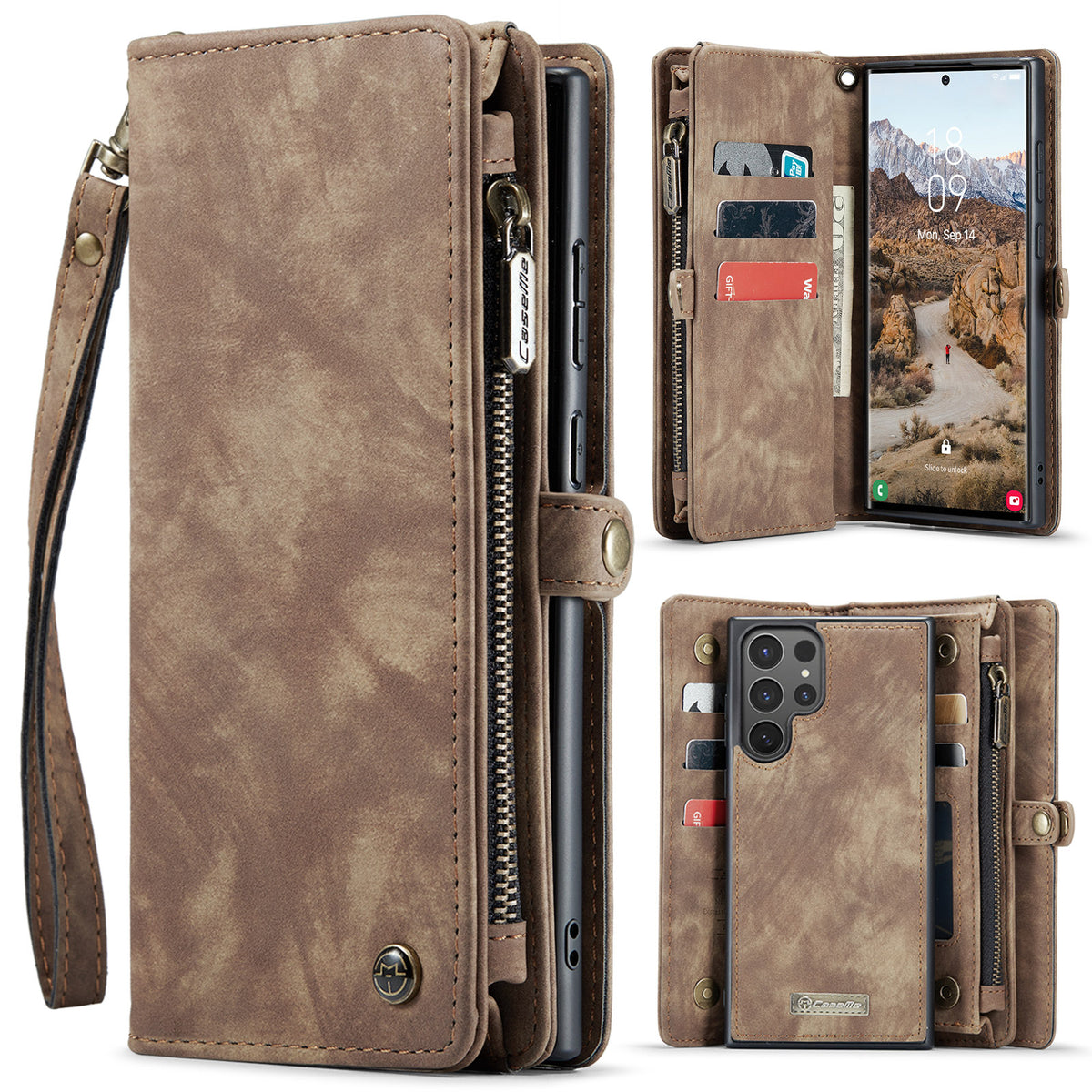 CASEME For Samsung Galaxy S26 Ultra Phone Cases  008 Leather Cover with Detachable Wallet and Strap