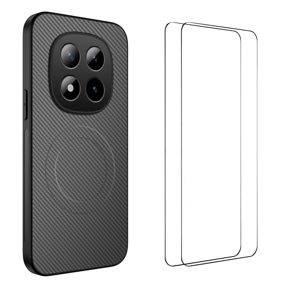 WANLONFENG Magnetiskt Skal För Xiaomi Redmi Note 15 Pro 4G (Global) TQ1-serien Kolfiberstruktur PC TPU mobilskal med 2 st. skärmfilmer