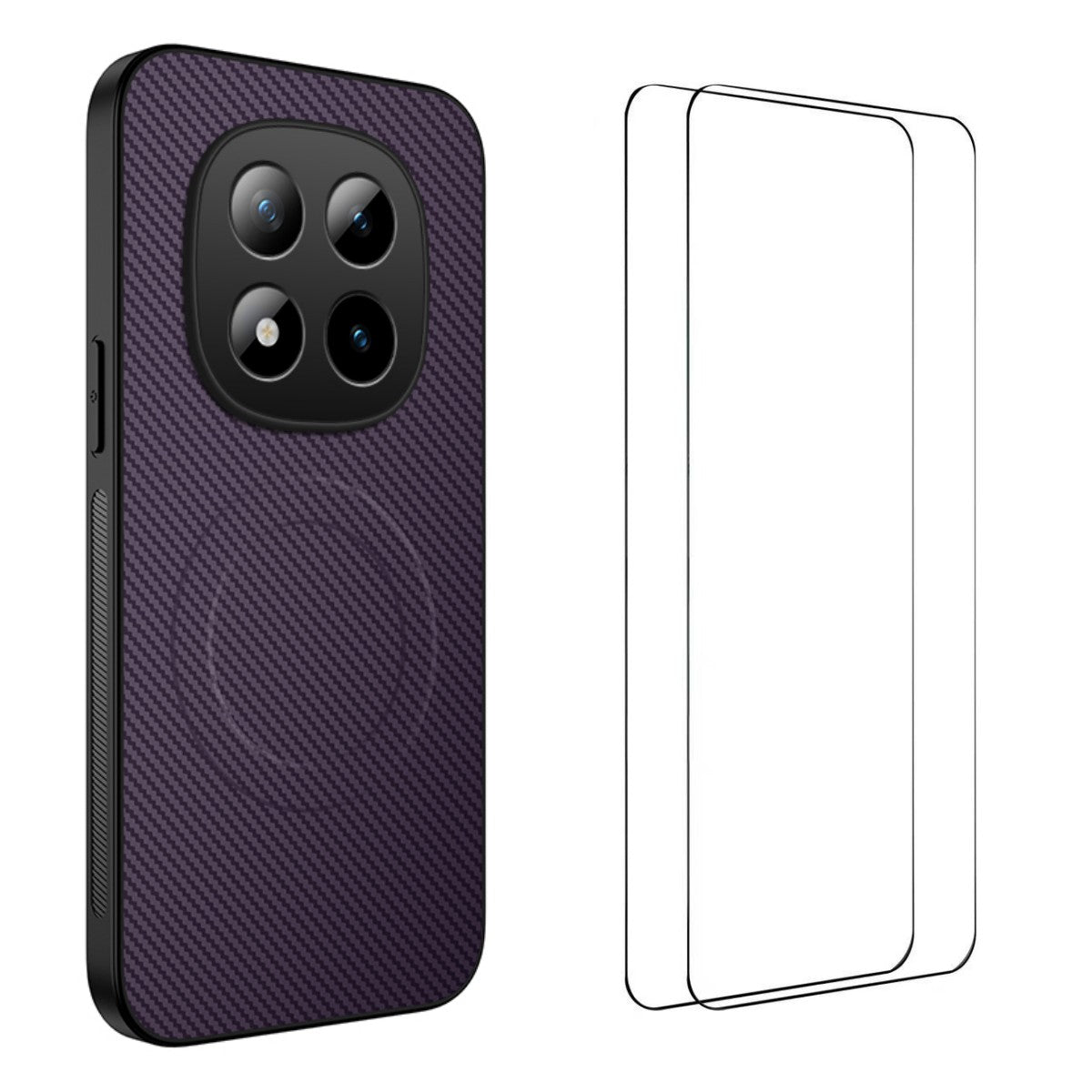 WANLONFENG Magnetiskt Skal För Xiaomi Redmi Note 15 Pro 4G (Global) TQ1-serien Kolfiberstruktur PC TPU mobilskal med 2 st. skärmfilmer
