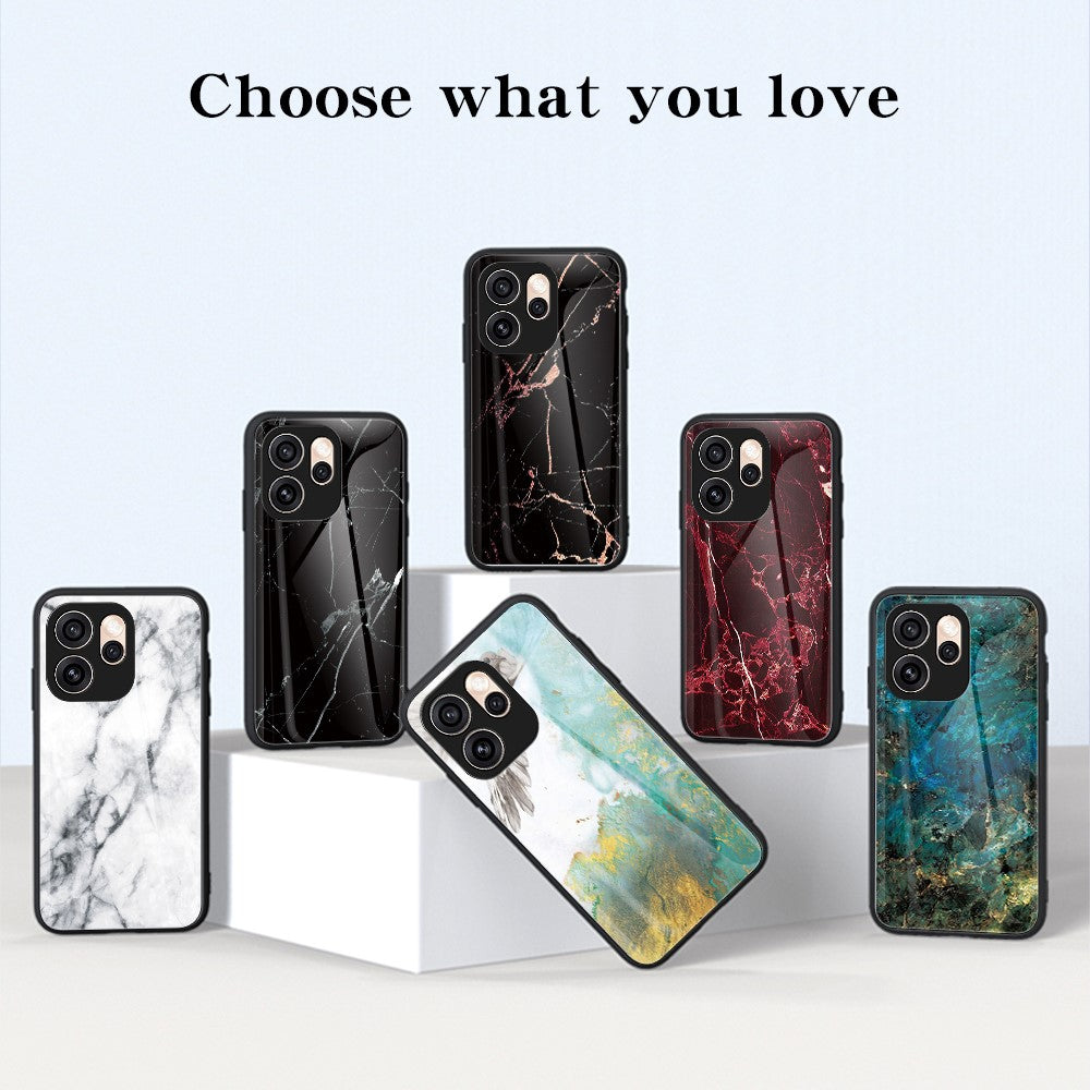 Phone Case For Oppo Reno15 Pro Max 5G (Global)  /  Reno15 Pro 5G (China) Marble Pattern Tempered Glass + PC + TPU Protective Phone Cover