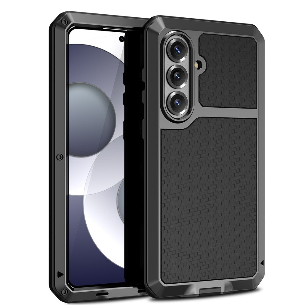 For Samsung Galaxy S26 Case Silicone + Metal Phone Cover with Tempered Glass Screen Protector