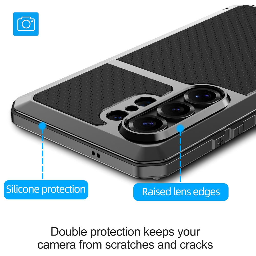 For Samsung Galaxy S26 Ultra Case Silicone + Metal Phone Cover with Tempered Glass Screen Protector