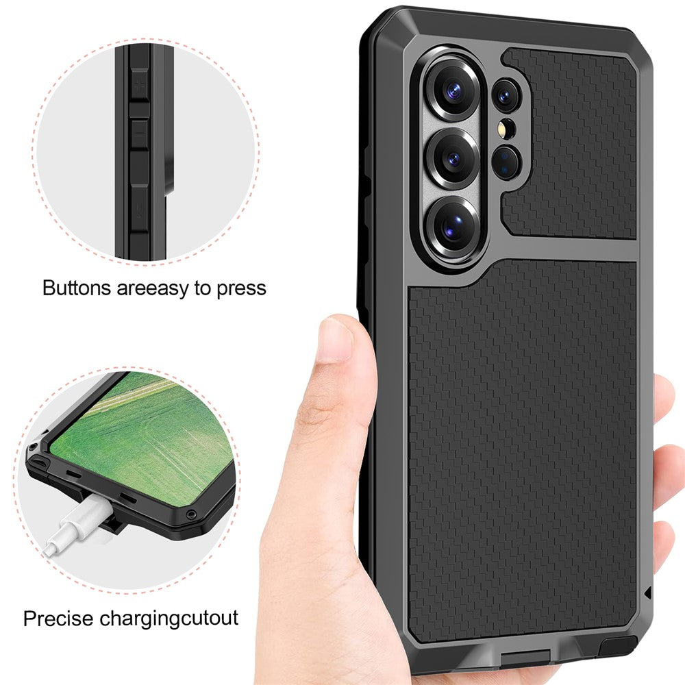 For Samsung Galaxy S26 Ultra Case Silicone + Metal Phone Cover with Tempered Glass Screen Protector