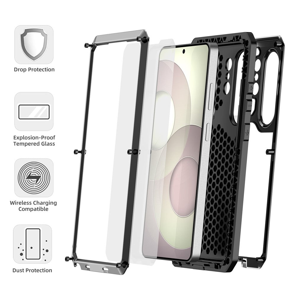 For Samsung Galaxy S26 Ultra Case Silicone + Metal Phone Cover with Tempered Glass Screen Protector